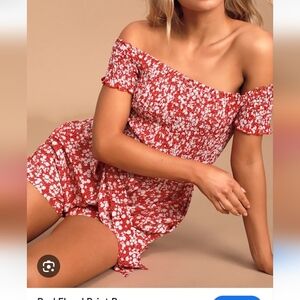Lulu's Red Floral Off-Shoulder Dress